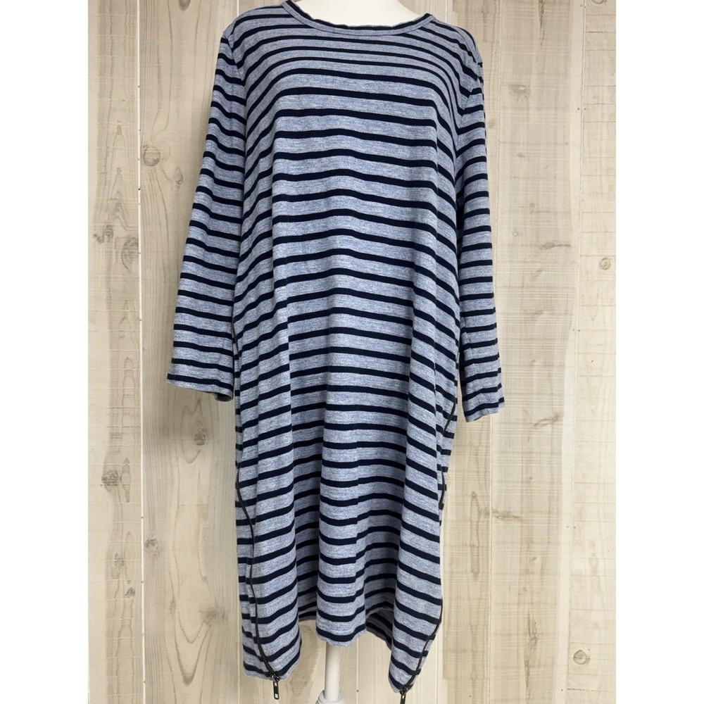 J.Crew Dress XL Striped Dark Navy Blue Side Zippers Crew Neck Lagenlook